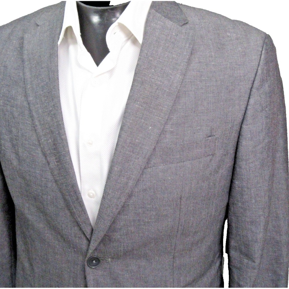 Calvin Klein Sport Sport Coat M (40R) Gray Crosshatch Poly Linen Blend‎